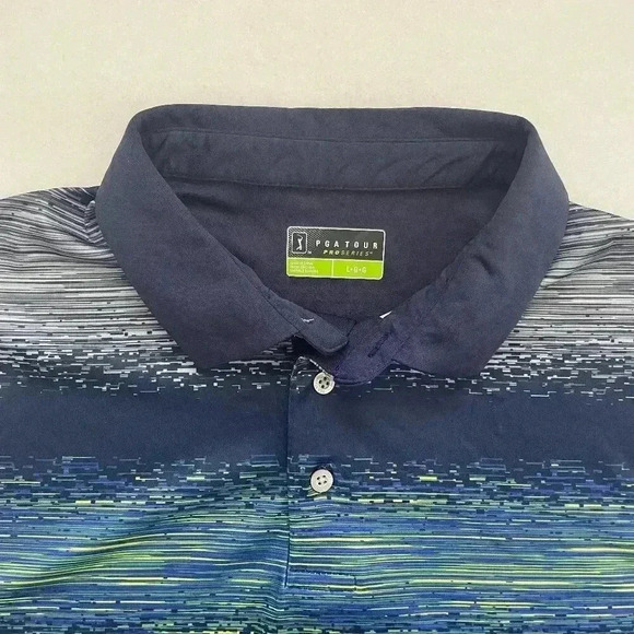 PGA Tour Pro Series Golf Shirt Polo M Blue Green And Gray Size L - Picture 3 of 6